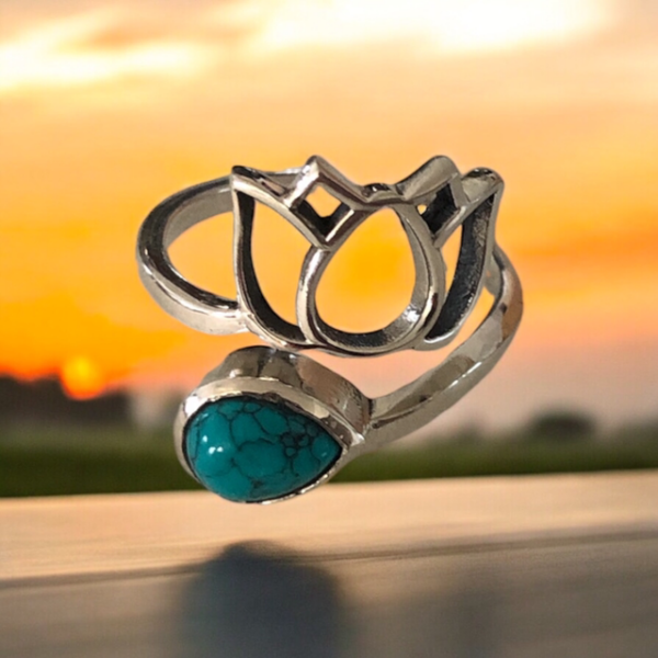 BAGUE ARGENT 925 RÉGLABLE TURQUOISE DE CHINE AAA