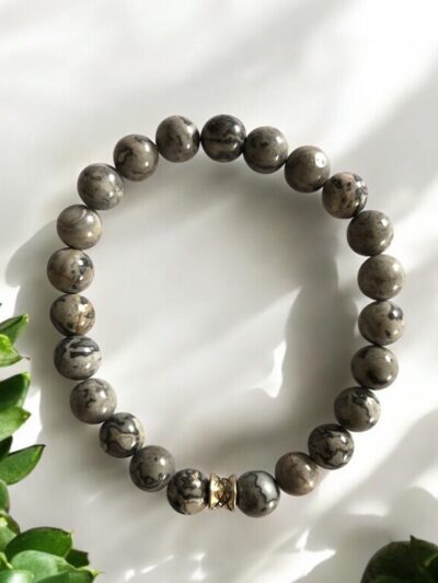 BRACELET BOULE 08MM AGATE CRAZY LACE GRISE A