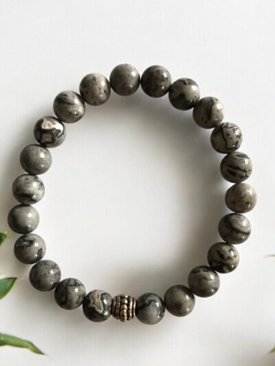 BRACELET BOULE 08MM AGATE CRAZY LACE GRISE A