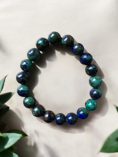 BRACELET BOULE 10MM AZURITE MALACHITE NATURELLE AA