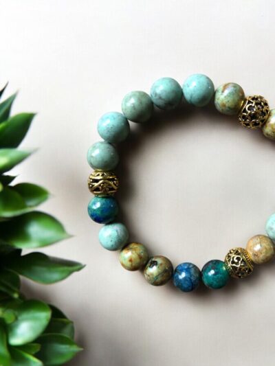 BRACELET BOULE 10MM AZURITE MALACHITE NATURELLE MEXIQUE AB (Grande taille)