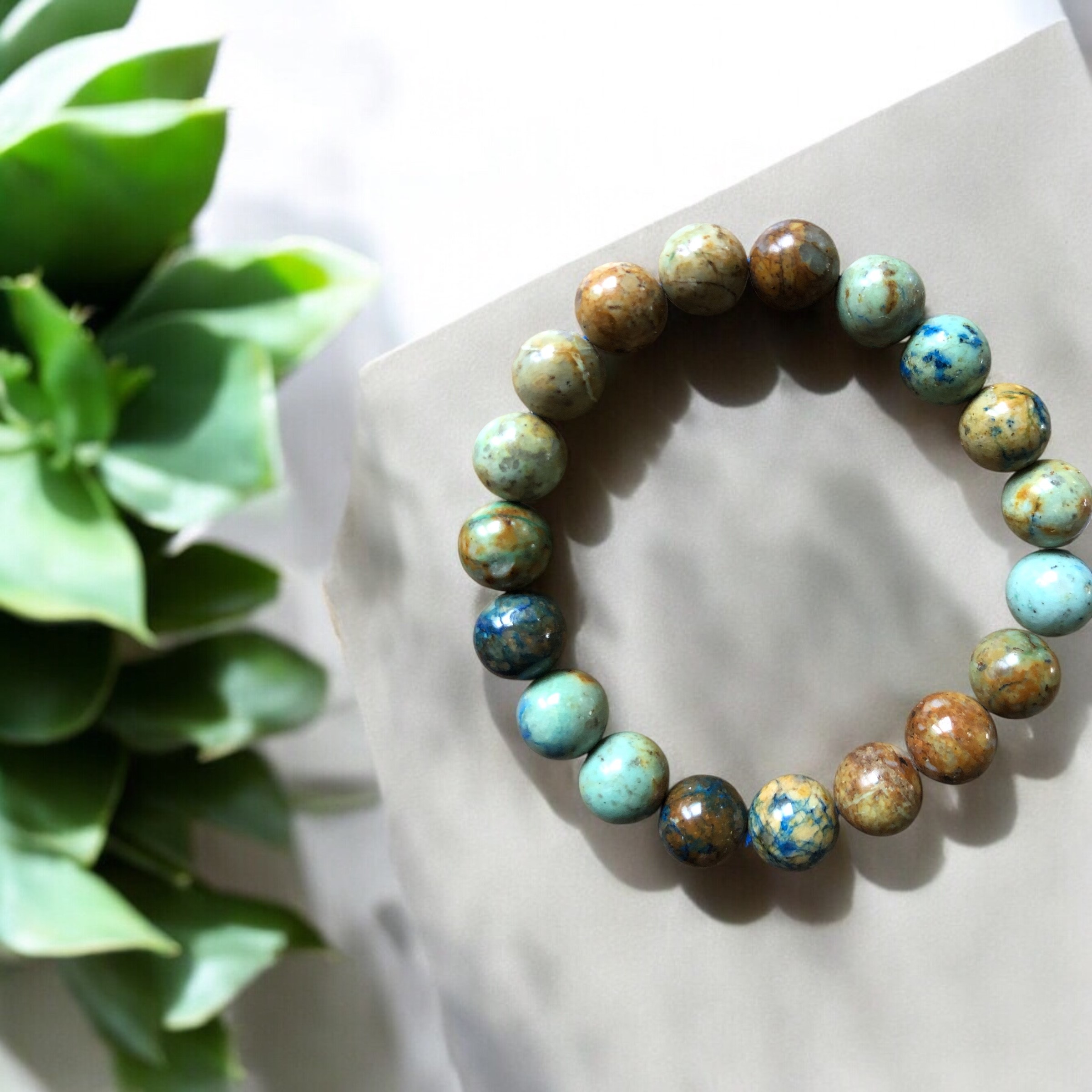 BRACELET BOULE 10MM AZURITE MALACHITE NATURELLE MEXIQUE AB