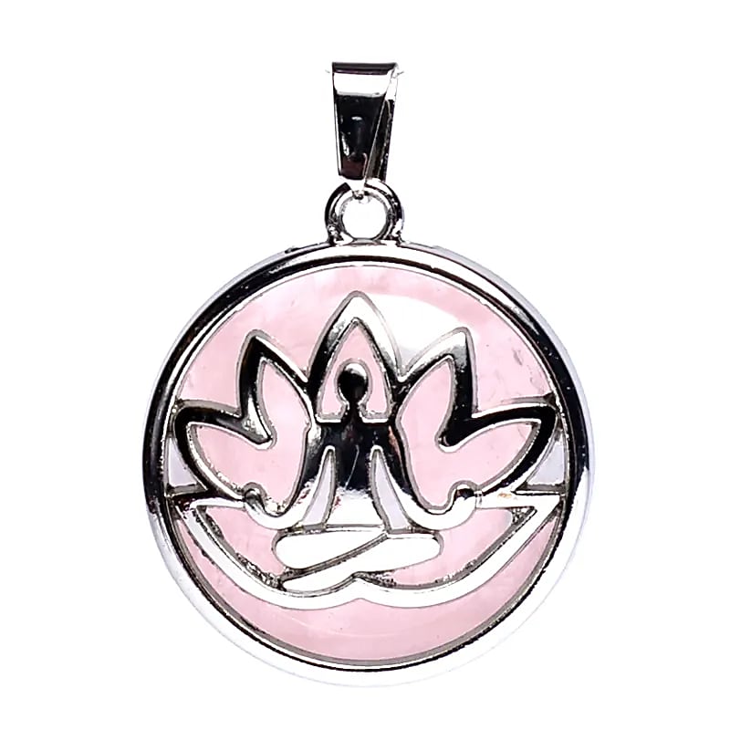 PENDENTIF LOTUS AVEC QUARTZ ROSE