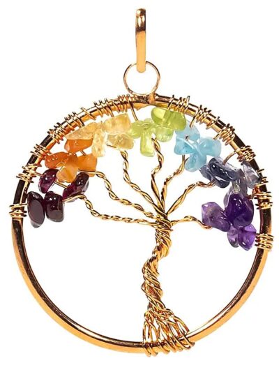 PENDENTIF ARBRE DES CHAKRAS LAITON COULEUR OR