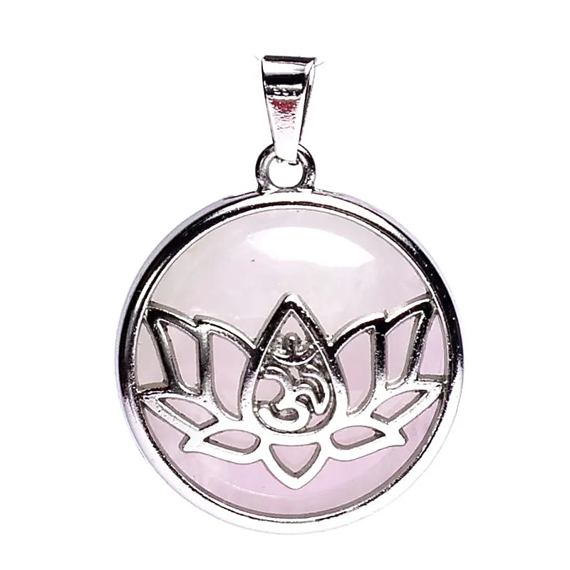 PENDENTIF LOTUS OM AVEC QUARTZ ROSE