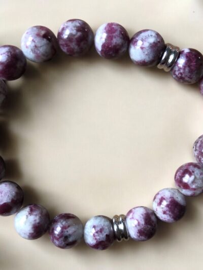 BRACELET BOULE 10MM TOURMALINE ROSE SUR QUARTZ A+ (10-11MM)
