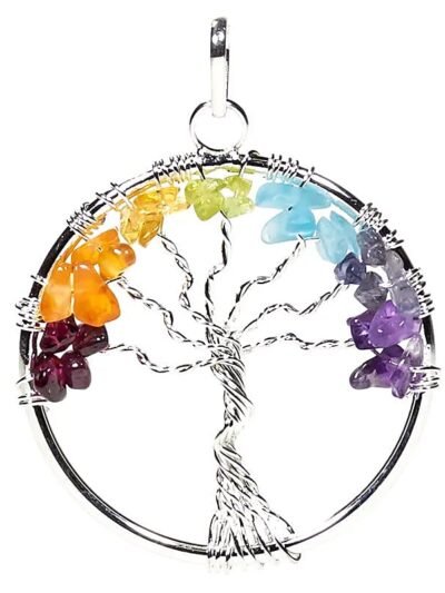 PENDENTIF ARBRE DES CHAKRAS LAITON COULEUR ARGENT
