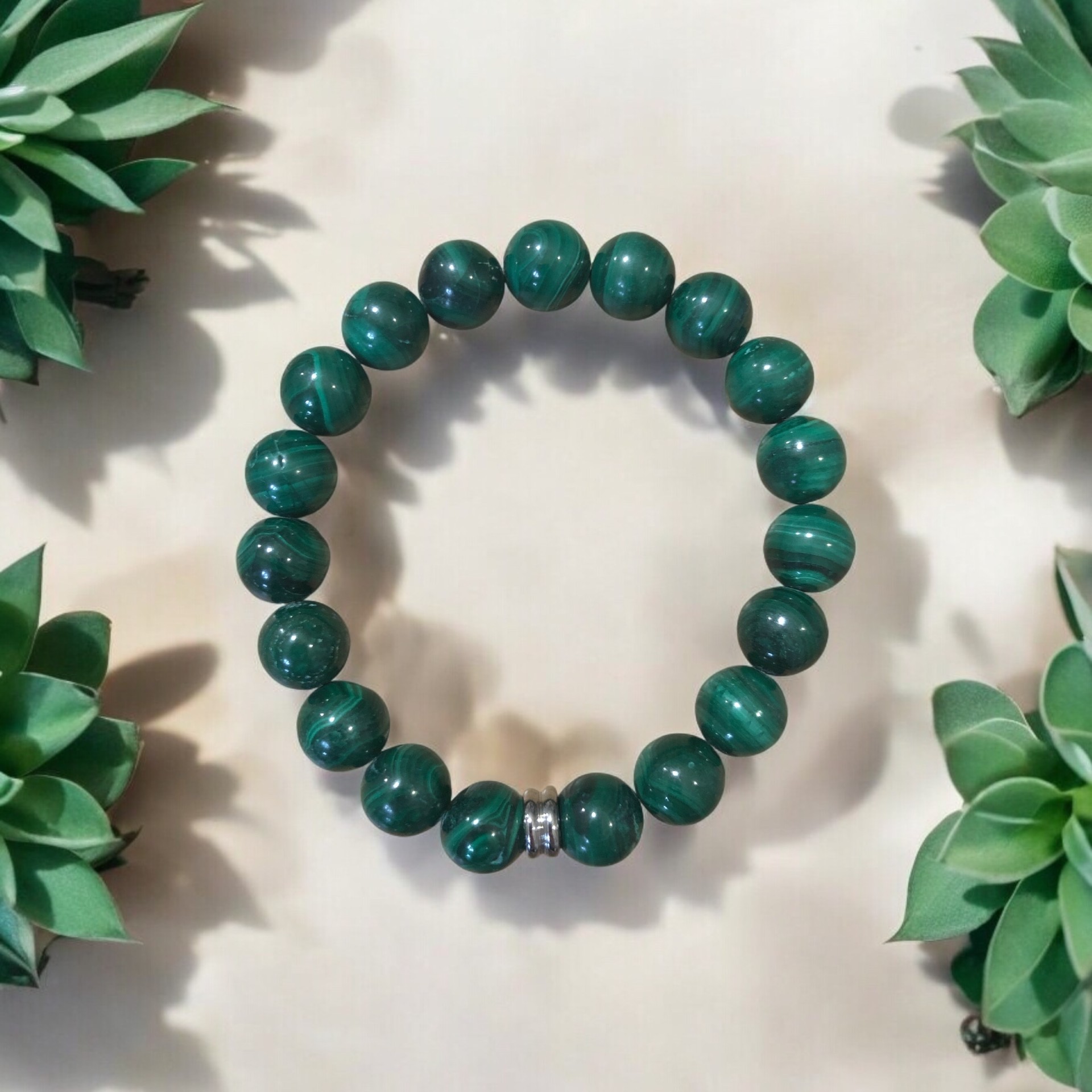 BRACELET BOULE 10MM MALACHITE AA