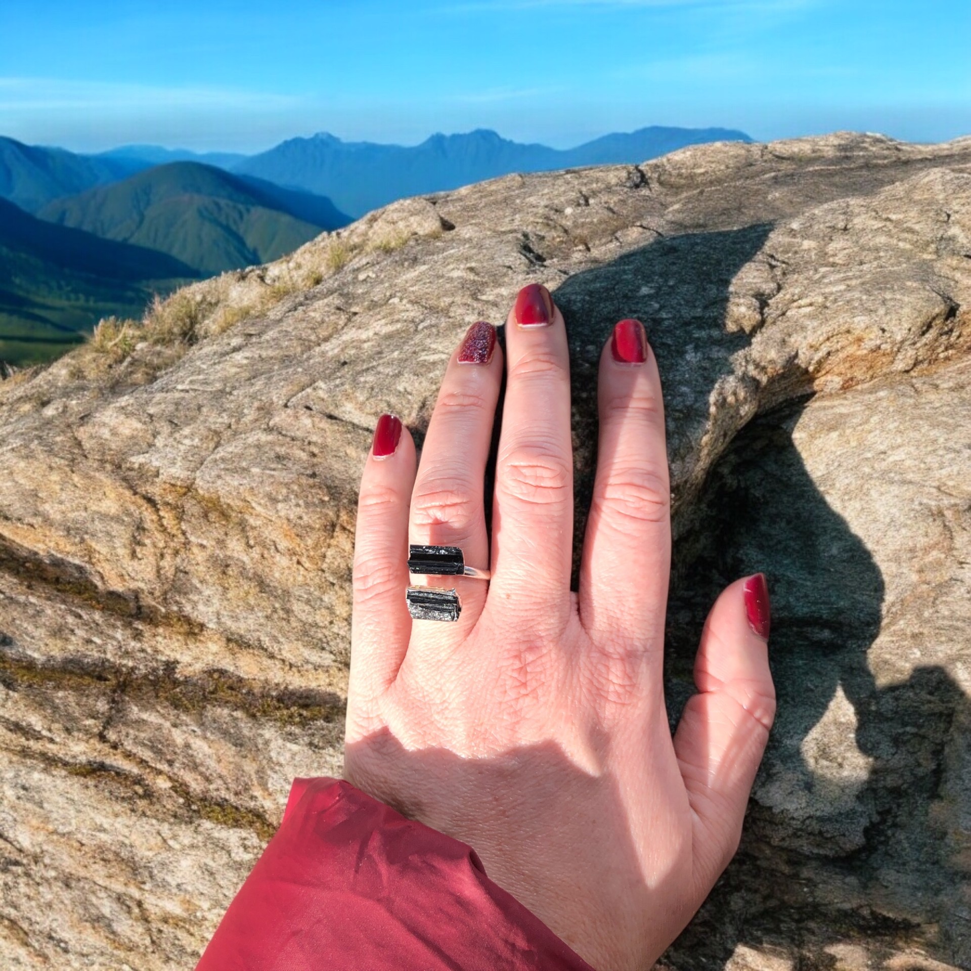 BAGUE DOUBLE PIERRE TOURMALINE PLAQUE ARGENT – Image 2