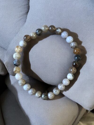 BRACELET BOULE 06MM AGATE PLUME