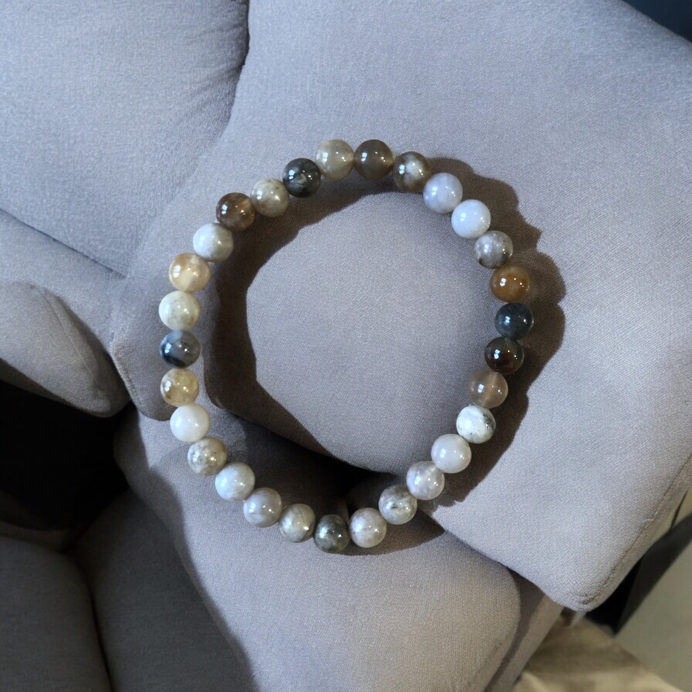 BRACELET BOULE 06MM AGATE PLUME