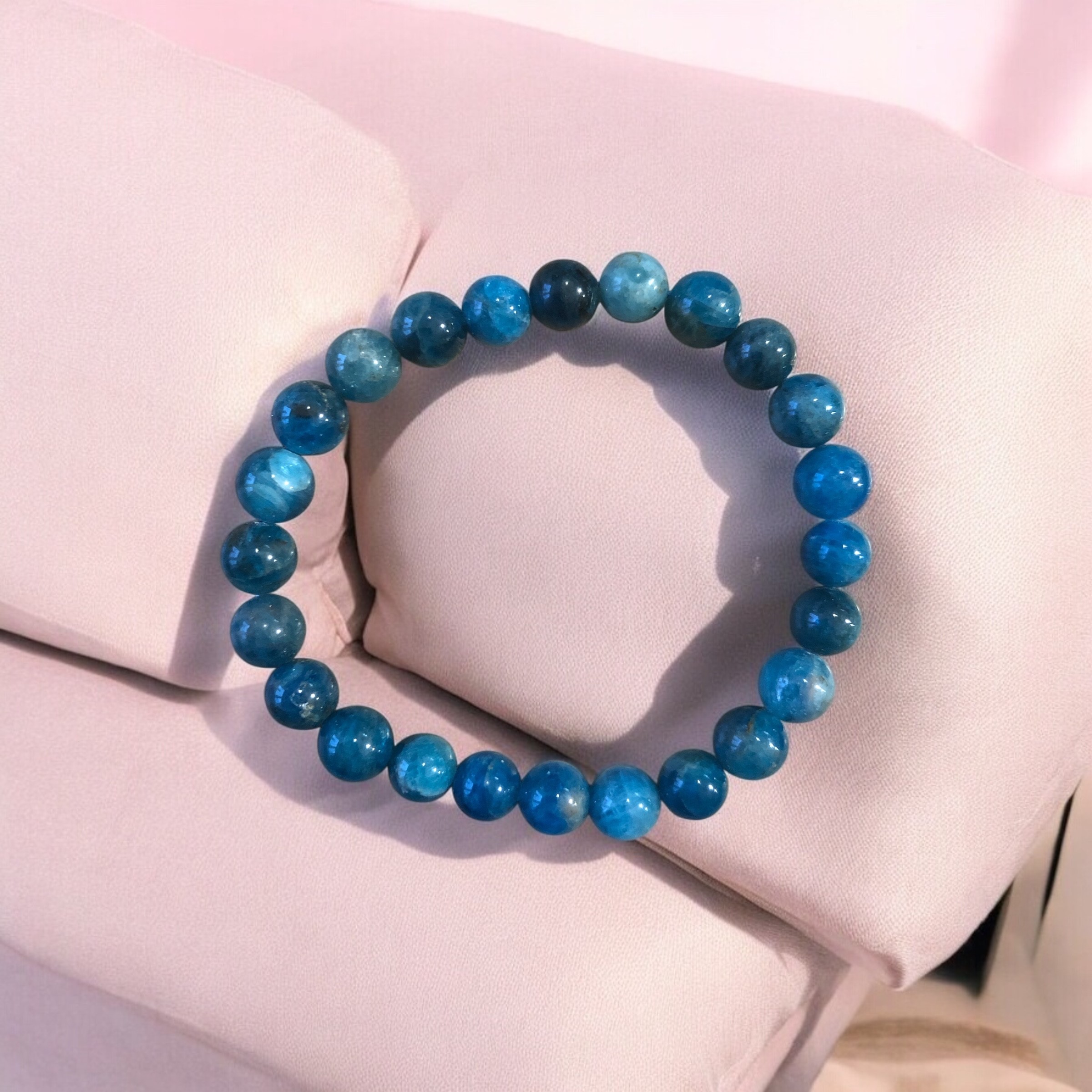 BRACELET BOULE 08MM APATITE BLEUE A+
