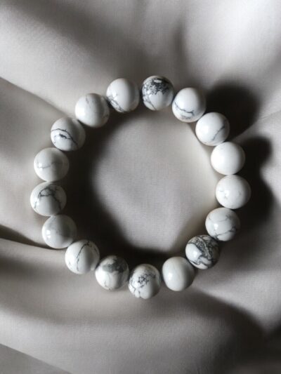 BRACELET BOULE 14MM HOWLITE BLANCHE A GRANDE TAILLE