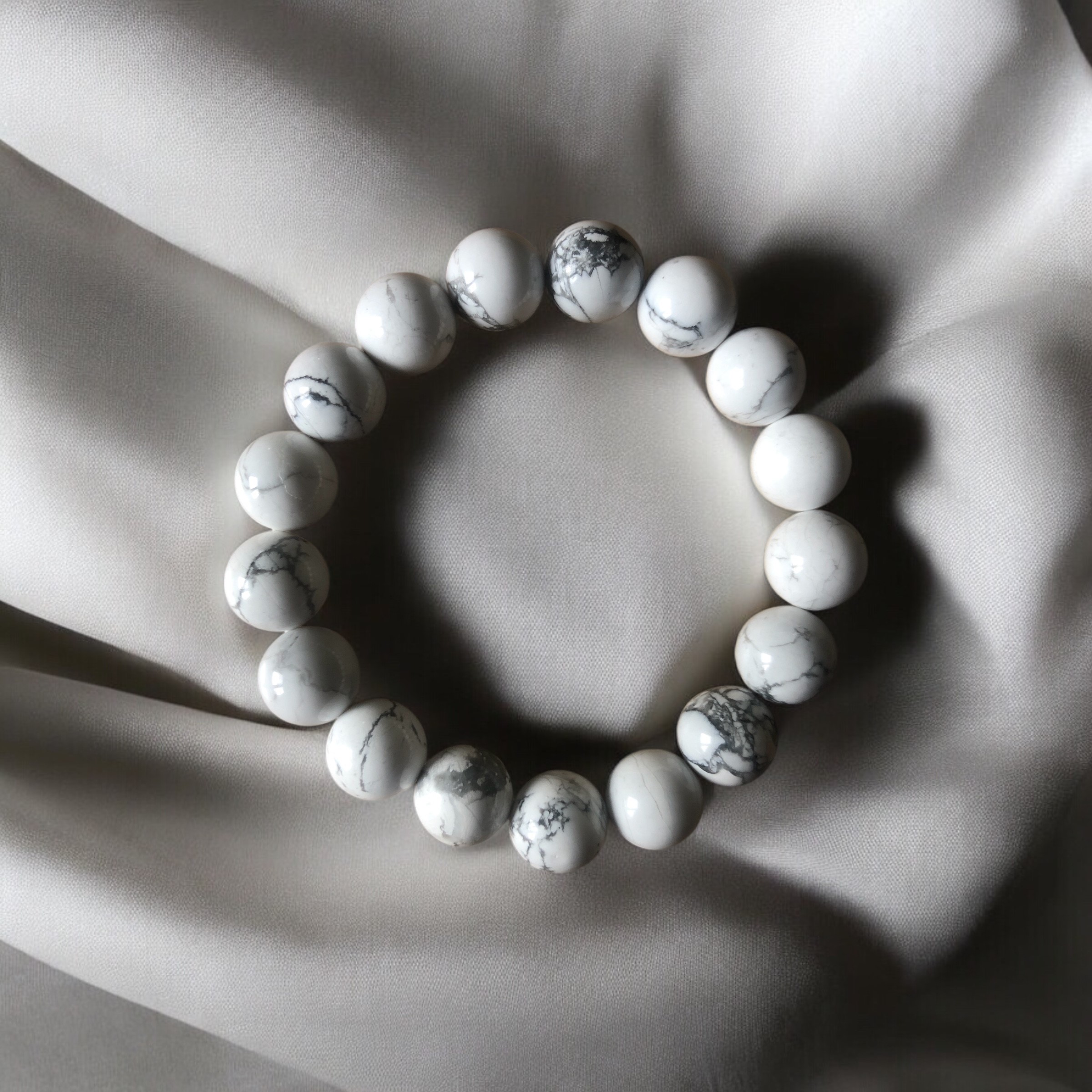BRACELET BOULE 14MM HOWLITE BLANCHE A GRANDE TAILLE