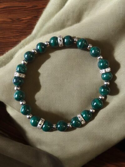 BRACELET BOULE 08MM MALACHITE FONCÉE AA