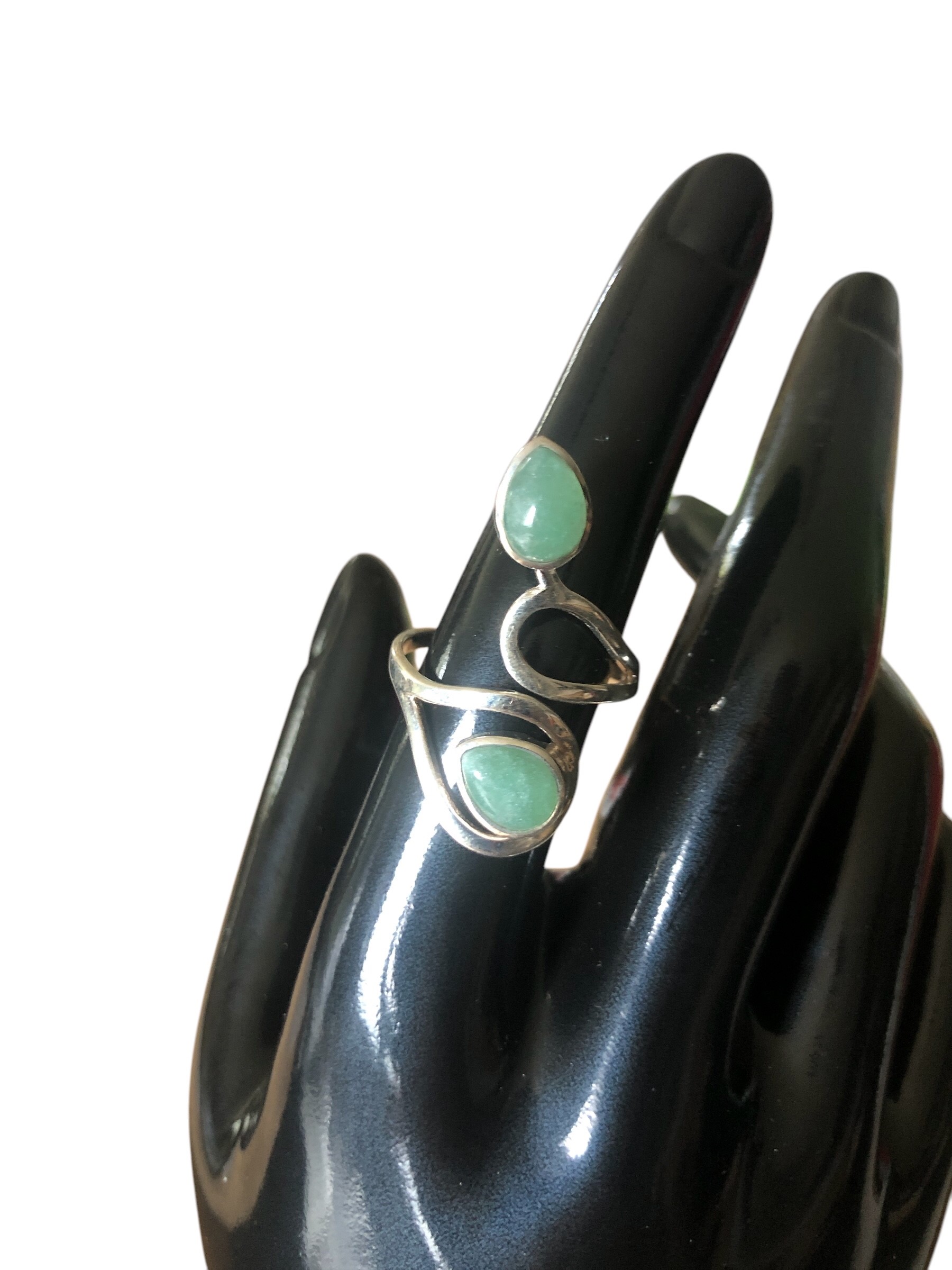 BAGUE ARGENT 925 RÉGLABLE AVENTURINE VERTE A