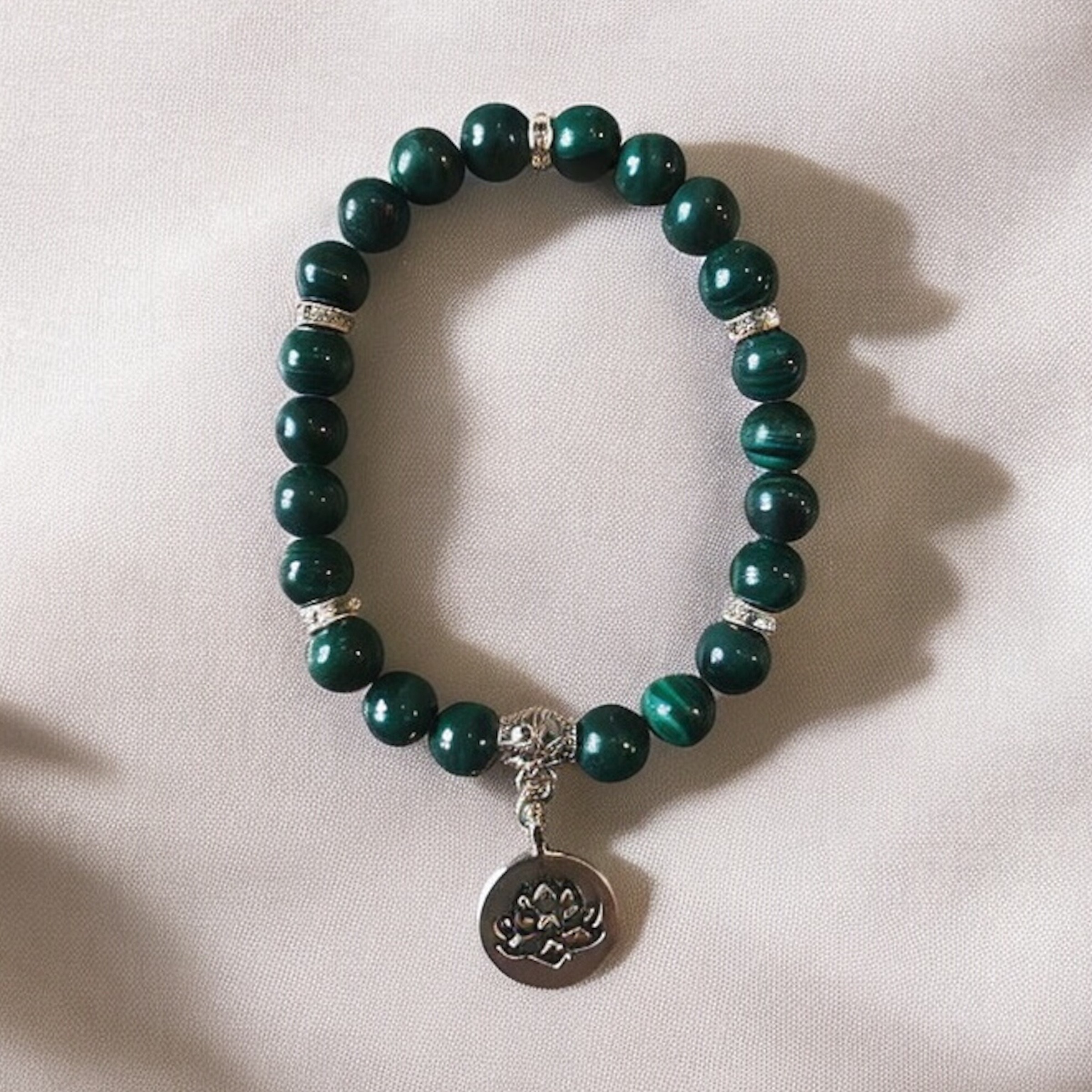BRACELET BOULE 08MM MALACHITE FONCÉE AA