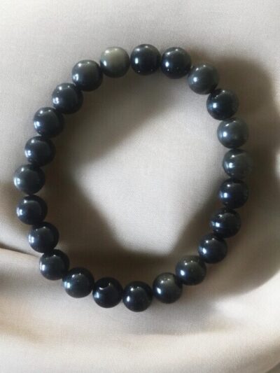 BRACELET BOULE 08MM OBSIDIENNE DORÉE AA