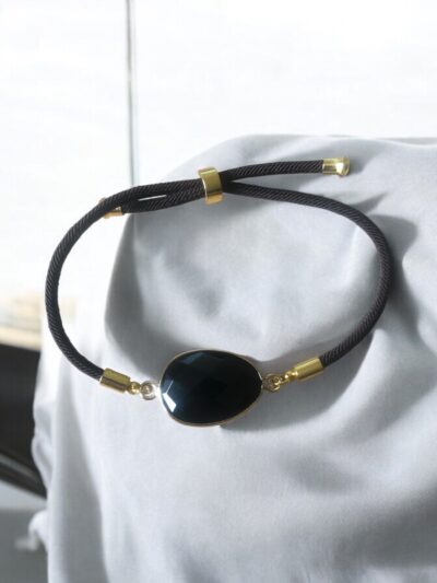 BRACELET CORDON RÉGLABLE OBSIDIENNE NOIRE A