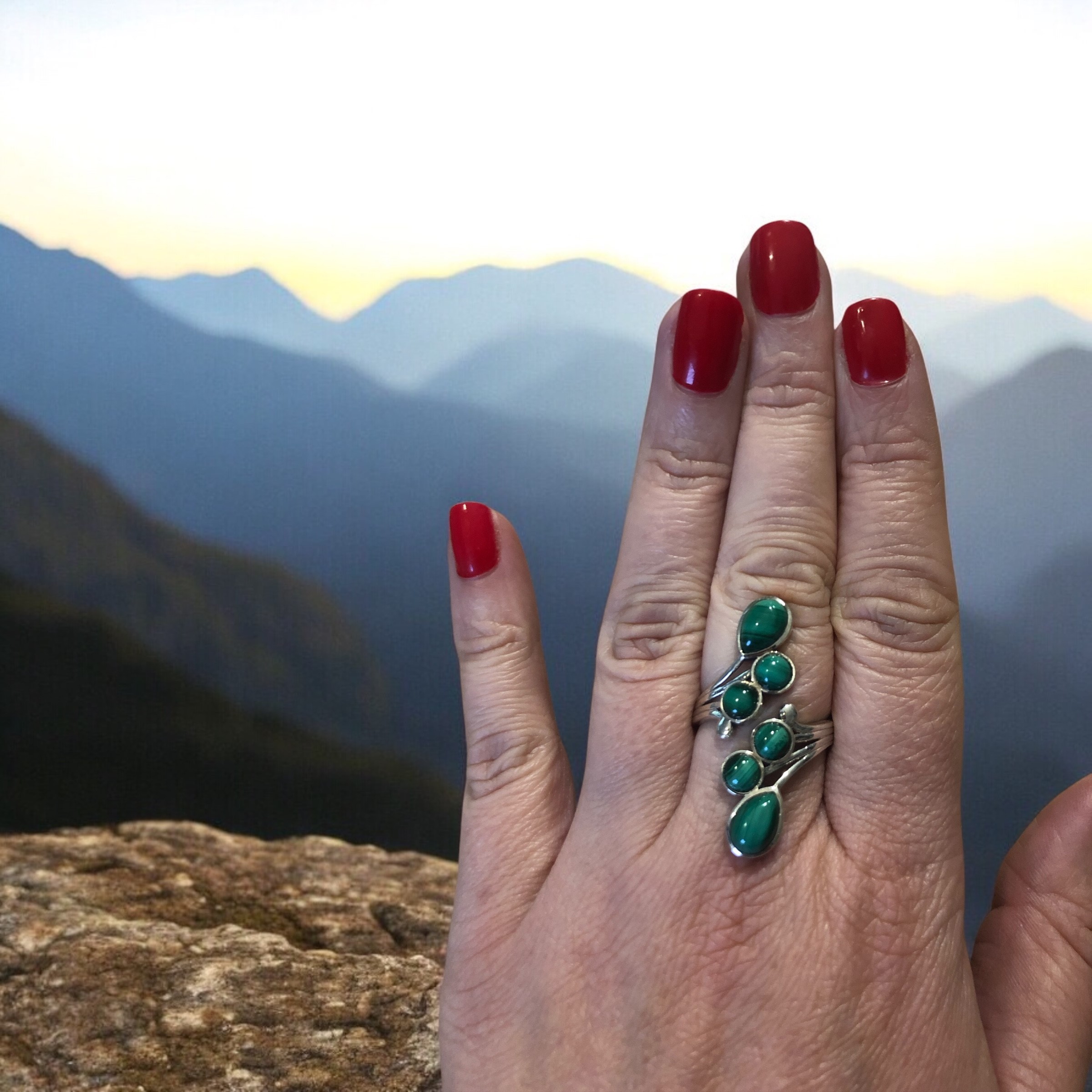 BAGUE ARGENT 925 RÉGLABLE MALACHITE
