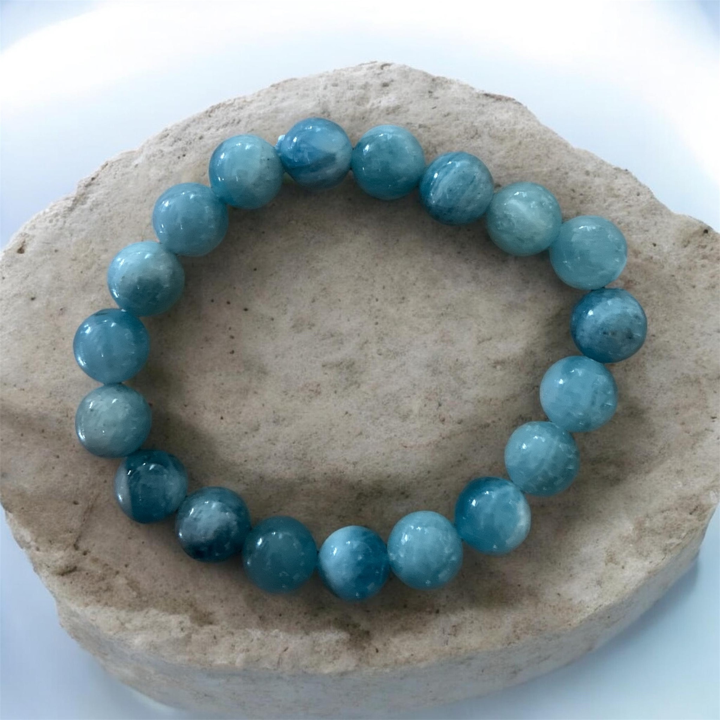 BRACELET BOULE 10MM AIGUE MARINE Namibie AA